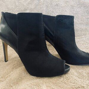 Ann Taylor Black Leather Haircalf Peep-Toe Booties – Size 8 – Free Shipping